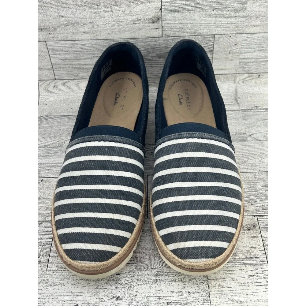 Clarks Striped Espadrille Flats Womens‎ Shoes Navy White Size 8.5